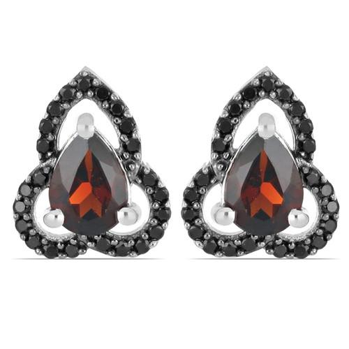 BUY REAL GARNET GEMSTONE UNIQUE HALO EARRINGS IN 925 SILVER